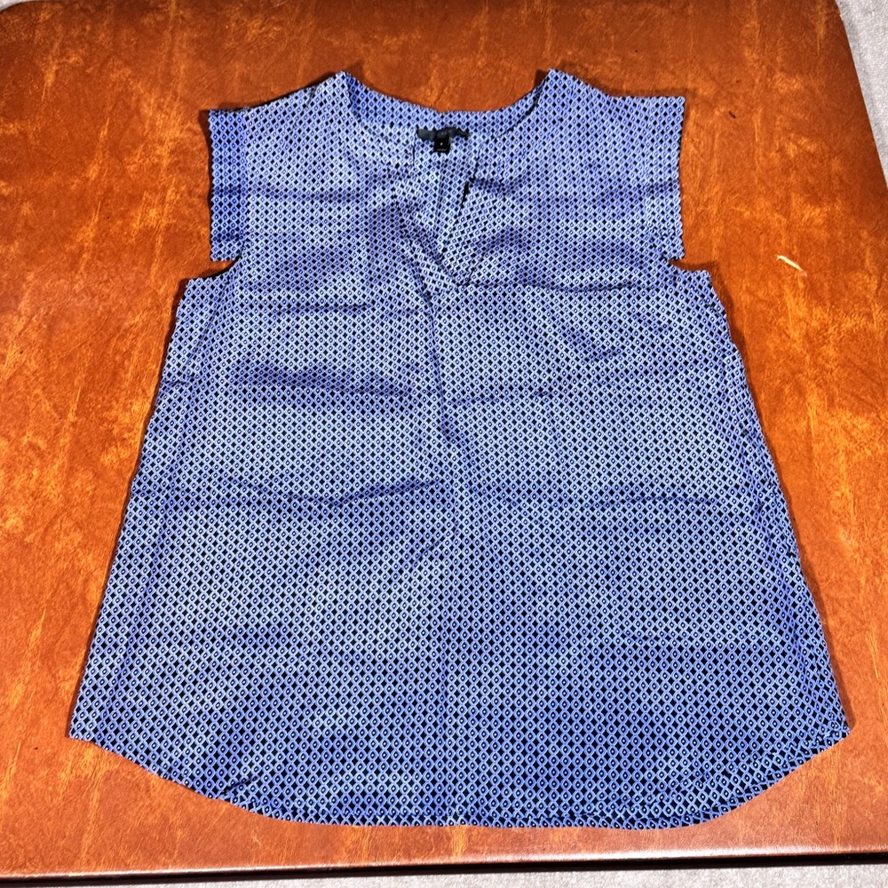 J. Crew Womens Silk Top Blouse Size 8 Cap Sleeves V-Neck Tank Modest Summer Blue